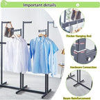 Floor Standing Metal Garment Rack - Heavy Retail Display Racks With Wheels, 6 Arms Clothing Rack, Square Tubing Portable Shirt Racks, Merchandise Display For Hanging Clothes (White)