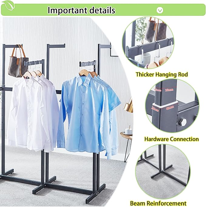 Floor Standing Metal Garment Rack - Heavy Retail Display Racks With Wheels, 8 Arms Clothing Rack, Square Tubing Portable Shirt Racks, Merchandise Display For Hanging Clothes (L-Black)