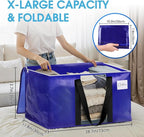 BlissTotes 2 Pack Moving Bags with Clear Window, Storage Bags with Strong Carrying Handles & Zippers,Large Packing Bags for Saving Space, Alternative to Moving Boxes(Blue,20 Gallon)