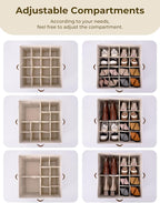 StorageWorks Shoe Organizer for Closet, Fits up to 16 Pairs, Shoe Cubby Storage Containers with Adjustable Dividers and Clear Cover, Brown & White