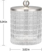 Clear transparent Apothecary Etched Geometric Grid Glass Jar W/Satin Nickel Metal Lid Cover for Bathroom Organization, Cotton Balls, Q Tips, and Small Accessories, Bathroom Storage