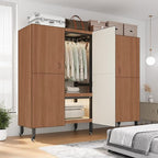 Heavy Duty Covered Clothes Rack with Magnetic Door Foldable Portable Wardrobe Closet for Hanging Clothing Rolling Black Metal Garment Rack on Wheels Closet System (Dragon Sandalwood, 58.9in)