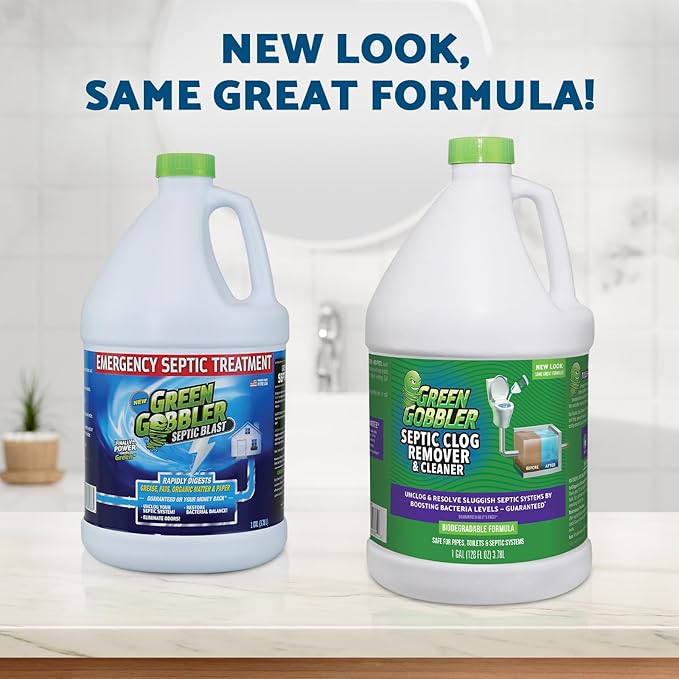 Green Gobbler EMERGENCY Septic Sludge Remover - Septic Tank Clog Remover Treatment for Clogs, Back-Ups & Foul Odors, and Overflow Prevention - 1 Gallon