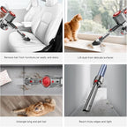 Honki Cordless Vacuum Cleaner for Home, Powerful Stick Vacuum with Rechargeable Battery, Green Light Anti-Tangle Brush, 6-in-1 Lightweight Handheld Vacuum for Pet Hair, Hard Floor, Carpet, Red