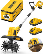 Alloyman 20V Cordless Tiller Cultivator, 360RPM Electric Garden Tiller, with 2 * 2.0Ah Batteries & Charger, 9In Tilling Width and 6.6In Depth Garden Rototiller for Lawn/Gardening/Soil Cultivation