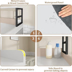 Washer Dryer Countertop with Shelf, 27.5″D x 27.5″W x 16.7″H, Countertop for Washer and Dryer Top with Non-Slip Pads and Edge Rails, Laundry Room Storage and Organization(White)