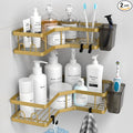 AKTECKE Corner Shower Caddy Organizer Shelf: 2Pack Adhesive Shower Rack, No Drilling Stainless Steel Shower Storage Shelves for Bathroom Kitchen (Gold)