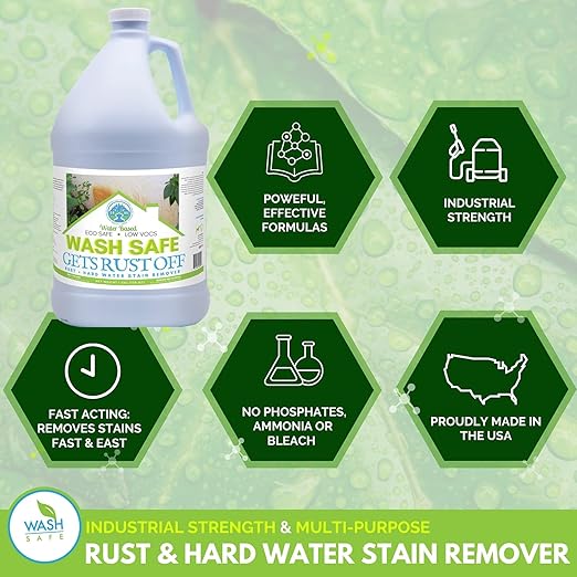 Wash Safe Industries WS-RO-1G Clear Rust Off Rust and Hard Water Stain Remover, 1 gal Bottle with Spray Attachment