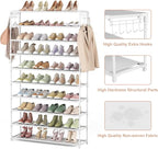 LANTEFUL 10 Tiers Shoe Rack 50 Pairs Large Capacity Tall Shoe Organizer Sturdy Shoe Storage with Two Hooks Space Saving Metal Wide Shoe Rack for Closet, Entryway, Bedroom, White