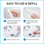 IMPRESA 12 Pack Pumice Chisel Sticks - Secure Refillable Scouring Stick Handle - Thin Cleaning Stone for Tight Spaces - Pumice Stone Toilet Bowl Cleaner & Stovetop Cleaner - White & Red