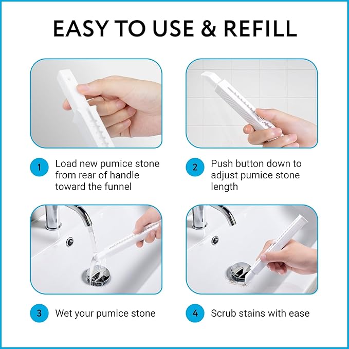 IMPRESA 12 Pack Pumice Chisel Sticks - Secure Refillable Scouring Stick Handle - Thin Cleaning Stone for Tight Spaces - Pumice Stone Toilet Bowl Cleaner & Stovetop Cleaner - White & Red