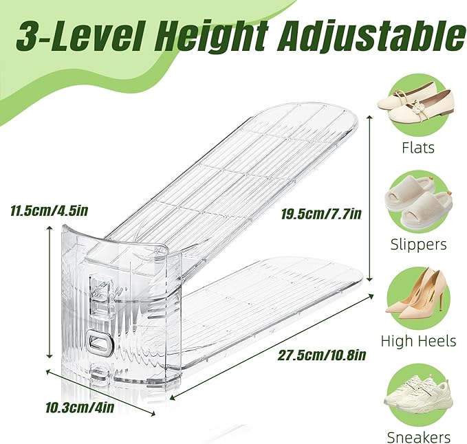 MOVDEET Shoe Slots Organizer,12 Pack Transparent Shoe Stacker Adjustable Shoe Slot Organizer Space Saver Shoe Rack Holder Shoe Storage Organizers for Closet,Transparent
