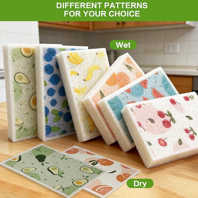 Scratch Scrub Sponge, 6 Kitchen Sponges for Cleaning Around the Home, Bathroom & More, Large Size Scratch-Free Dish Scrubber, Best for Nonstick Pots and Pans (4" x 6" x 1",Cherry