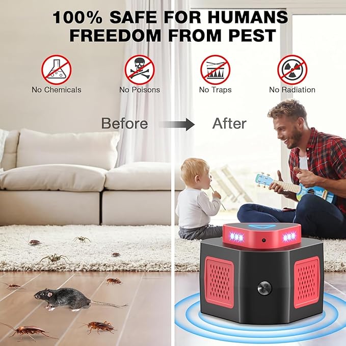 New Upgraded Rodent Repellent Ultrasonic Plug in Mouse Repellent Get Rid of Mice Permanently Electronic Repellent 4-Modes & Flashing Light, 360° Ultrasonic Mouse Blocker Rat Deterrent Indoor (1)