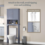 Yaheetech Over The Toilet Bathroom Cabinet with 2 Doors & Adjustable Shelf, Free Standing Toilet Rack Space-Saving, L24.5xW9xH66 Inches, Grey