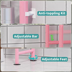 3-Tier Over The Toilet Storage Organizer, Space-Saving Bathroom Rack with Paper Holder & 4 Hooks, 64" Tall Freestanding Carbon Steel Shelf for Small Apartment Laundry Room (Pink)