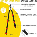 Yesker 26-33 Inch Extendable Bypass Loppers for Tree Trimming Heavy Duty Powerful Gear Tree Trimmer w Non-slip Handle Sharp Steel Blade up to 1.8" Cut Capacity Branch Cutter Chops Thick Branches Ease