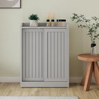 Small Bathroom Cabinet, Bathroom Storage Cabinet with Sliding Doors - Slim Space Saving Design, Adjustable Shelves, Toilet Paper Holder & Brush Compartment, 31.5"x23.6"x7.9" Inches, Grey