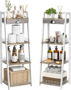 keomaisyto 4-Tier Elegant Ladder Shelf, Bathroom Storage Shelf, Ladder Bookshelf with Drawer, Freestanding Storage Shelves for Bathroom Living Room Study Office, White