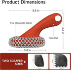 SUBEKYU Cast Iron Scrubber with Silicone Handle, Stainless Steel Skillet Cleaner for Cast Iron Pans (Red Scrubber + Scraper)