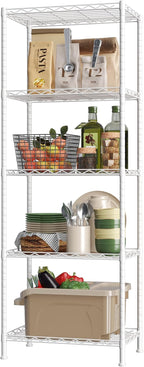HOMEFORT 5-Shelving Unit, Adjustable Wire Shelving, Metal Wire Shelf Rack Organizer for Kitchen, Pantry, Closet, Bathroom, Laundry, White,21" W x 11" D x 53" H