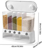 Yuehuam Dry Food Dispenser,12L Wall mounted 5 Grid Grain Dispenser 25 pounds Cereal and Rice Storage Container with Measuring Cup