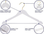 Amber Home 20 Pack White Wooden Coat Hangers with Gold Hook, White Wood Suit Hangers with Non-Slip Pant Bar, Clothes Hangers for Closet Organization, Shirts, Jackets, Dresses and Pants (White+Gold,20)