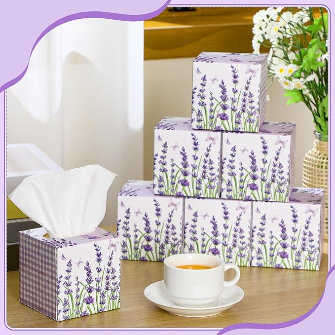 12 Pack Fall Lavender Facial Tissues Cube Boxes 600 Sheets 3 Ply Small Purple Flower Floral Face Tissues Bulk for Autumn Car Bedroom Supplies