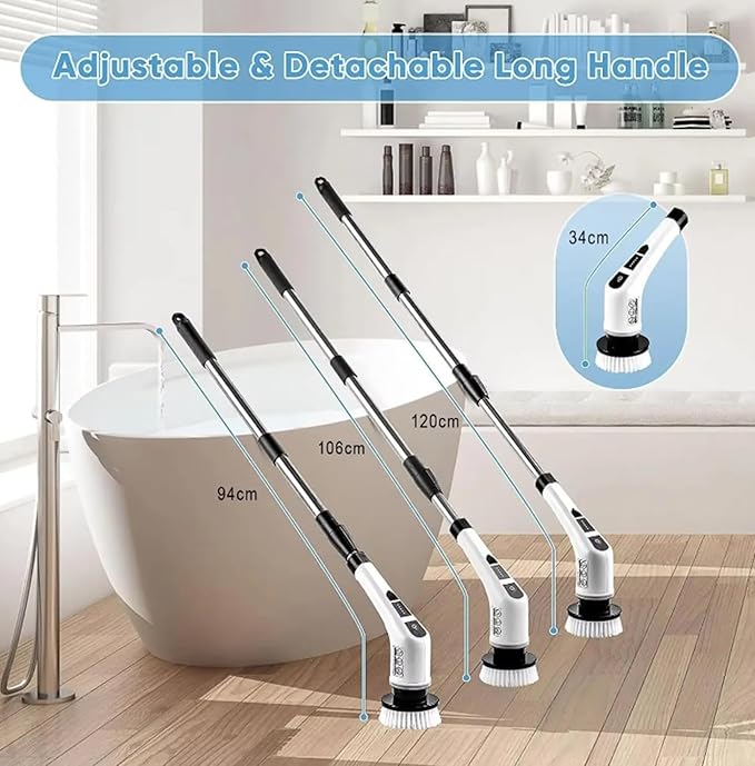 Electric Spin Scrubber, Cordless Cleaning Brush with 2 Speeds, Power Scrubber with 7 Replaceable Brush Heads and Extension Handle, Power Cleaning Brush for Floor Tile,Bathroom,Shower Bathtub,Glass,Car