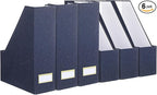 Gueevin Set of 6 Magazine File Holder Stylish Sturdy Cardboard File Boxes Desk Magazine Organizer Rack with Gold Label Holder to Organize Your Desk or Shelves for Home Classroom Office Library(Blue)