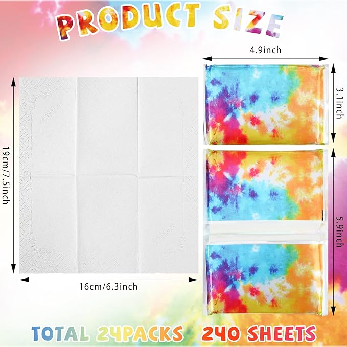 24 Packs Travel Size Tissue Pocket Slim Pack Facial 3 Ply Wallet Size Pocket Tissues for Travel Wedding Party Favors, 6 Styles(Vibrant)
