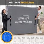 Mattress Bags for Moving and Storage, BETU Queen Mattress Protector Waterproof Mattress Cover with 8 Heavy Duty Handles and Zipper Extra Thick Moving Supplies for Bed Reusable (82x62x13.5 Grey)