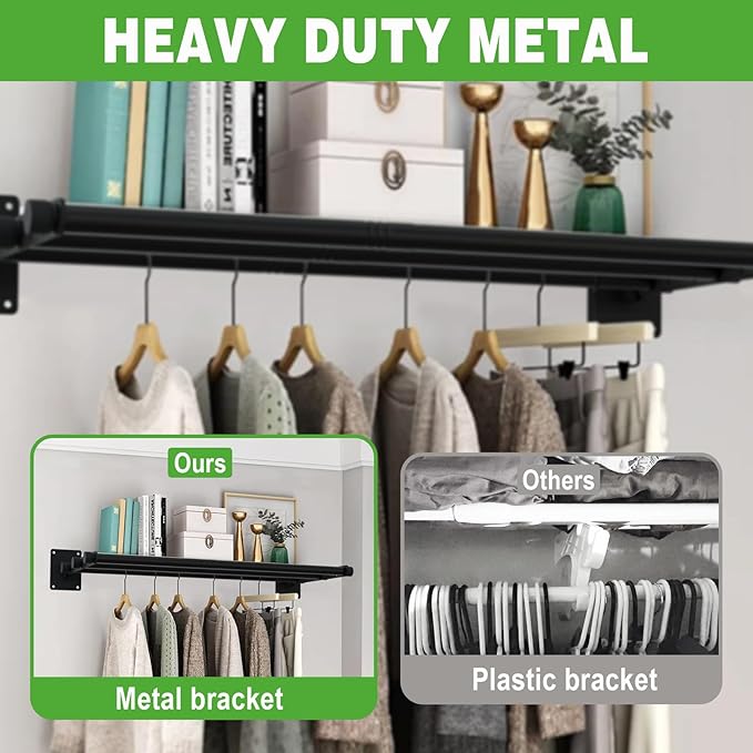 Closet Shelves Wall Mounted, 28 Inches Heavy Duty Closet Rod with Shelf Metal Utility Shelf for Wall, Closet, Laundry Room