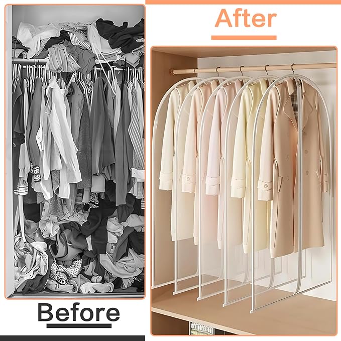 Garment Bags for Hanging Clothes Travel (Set of 12) Clothes Storage Bags Closet Cover for Open Closet with Zipper for Suit, Sweaters Travel Laundry Wardrobe Closet Garment Dust Cover