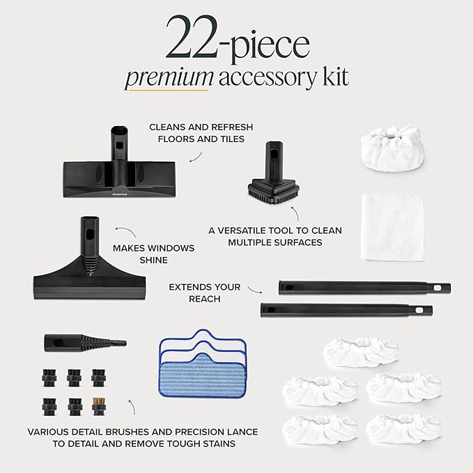 Dupray Neat Steam Cleaner with 22-Piece Accessory Kit – Versatile, Portable Steamer for Floors, Upholstery, Tiles, and More, removes 99.9% of Bacteria & Viruses (incl. x5 Large Bonnets)
