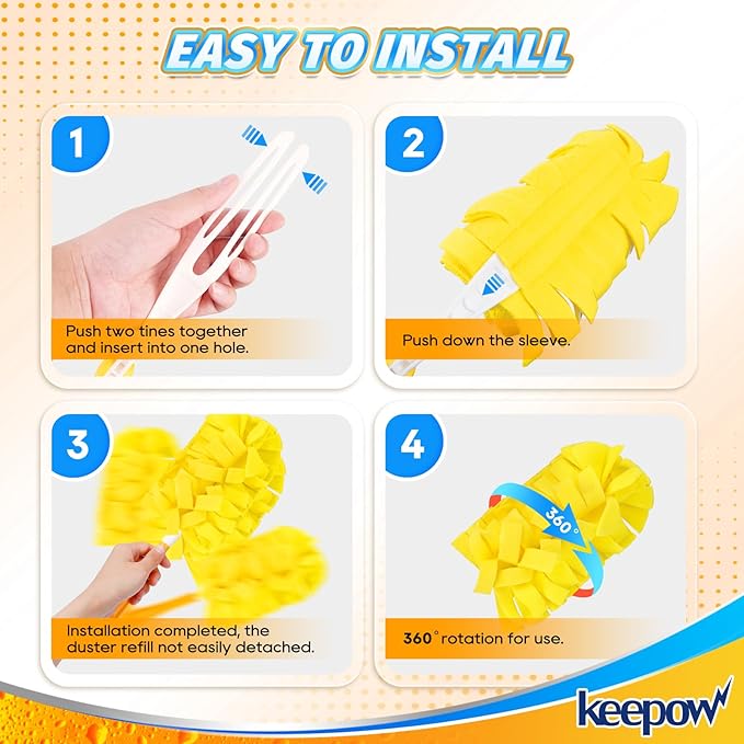 KEEPOW Reusable Duster Refill Compatible with Swiffer Hand Duster, Heavy Duty Duster Refills, 360 Degree Dusters Refills for Cleaning, Fleece Refill Ceiling Fan, 4 Pack (Handle is Not Included)