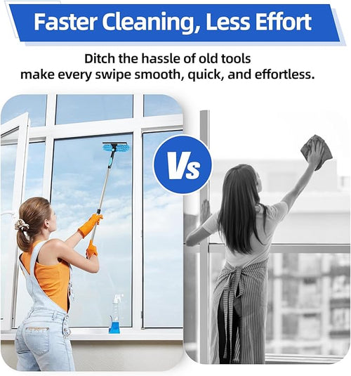 122'' Window Washing Kit with Extension Pole, 2-in-1 Window Cleaning Kit with Scrubber and Rotating Head, Window Cleaner Tool for Shower Rooms, Glass, Floors, Tiles, Walls, Car Windshields