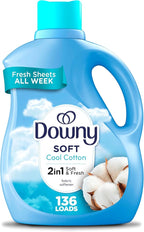 Downy Soft, 2 in 1 Soft and Fresh Liquid Fabric Softener, Cool Cotton, 100 fl oz, 136 Loads, Fabric Conditioner Liquid provides softness and freshness for fabrics
