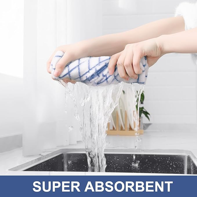 Homaxy Premium Cotton Kitchen Towels 16"x 28", Large Natural Ring Spun 390 GSM Dish Towels, Super Absorbent Terry Kitchen Hand Towels, Soft Tea Towel with Hanging Loop, Navy Blue Check Design, 6 Pack