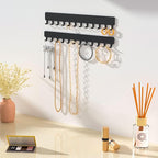 Necklace Holder - Hanging Jewelry Organizer, Self-Adhesive, Wall Mount, 2 PCS, Black