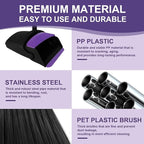 Broom with Dustpan Combo Set and Silicone Air Broom Kit, 51" Long Handle Floor Squeegee, Purple Household Kit for Glass Window Rugs Pet Hair Home