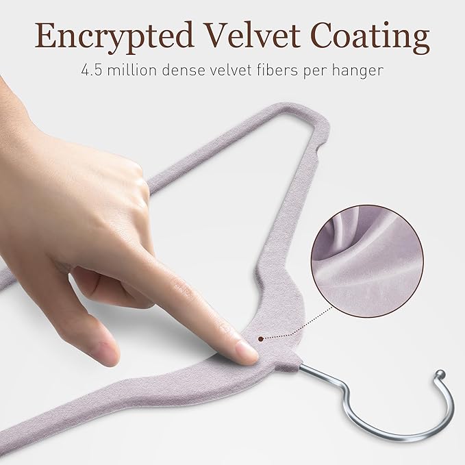 Velvet Hangers 100 Pack, Slim Non-Slip Clothes Hangers Space-Saving for Closet, Heavy Duty for Pants, Coats, Skirts, Jeans, Sweaters and More, Nylon-Flocked, Light Purple