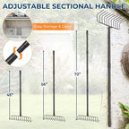 L-Shaped Garden Rake with Oversize Head - 72" Adjustable Lightweight Metal Rake for Thatch, Leaves, Hay, Mulch - Efficient Yard Tool for Quick Cleanup, Effortless Collecting Cleaning