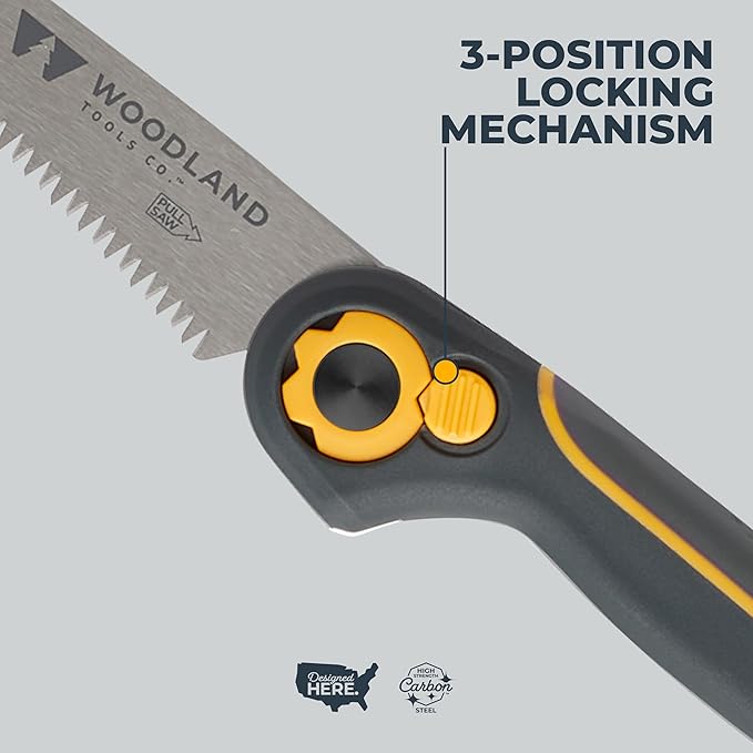 Woodland Tools Duralight Folding Saw – Curved Pruning Saw with Hardened Steel Blade, 3-Position Lock, Soft Grip Handle – Manual Tool for Tree Trimming, Branch Cutting, and Yard Work