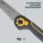 Woodland Tools Duralight Folding Saw – Curved Pruning Saw with Hardened Steel Blade, 3-Position Lock, Soft Grip Handle – Manual Tool for Tree Trimming, Branch Cutting, and Yard Work