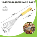 Hand Rakes, Garden Stainless Steel Hand Rake Soil Tiller with Ergonomic Handle, Small Leaf Rakes Great for Gardening, Garden Sweep Yard Flower Beds Tool