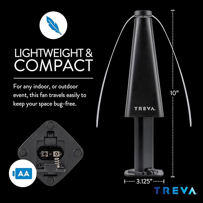 Treva Bug Fan Fly Deterrent with Adjustable Height and Holographic Blades, Telescoping Battery Powered Fly Fan to Clear Bugs, Mosquitoes, and Flies