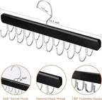NECAMOCU 2 Pack Bra Hanger for Closet Organizer, Premium Wooden Tank Top Hangers with 36 Foldable Hooks, 360° Rotating Design, Space Saving Storage for Tank Tops, Bras, Scarves and More, Black