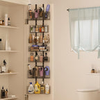 Yuyetuyo 7-Tier Over The Door Organizer, Shower Caddy Hanging &Wall Mounted Hair Tool Organizer/Hair Dryer Holder Adjustable, Behind Door Storage for Bathroom Bedroom Closet Cabinet Pantry Kitchen