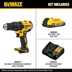 DEWALT 20V MAX Cordless Drill Driver Set, Electric Drill, Brushless 1/2 In 2 Speed, 2.0 Ah Battery and Charger Included, LED Light (DCD777D1)